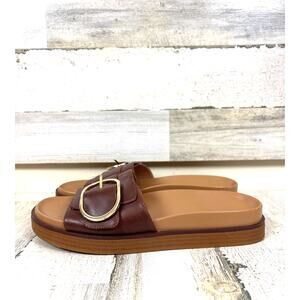 Madewell Womens 9.5 Brown Dayna Buckle Strap Slip On Leather Sandal Slide Casual